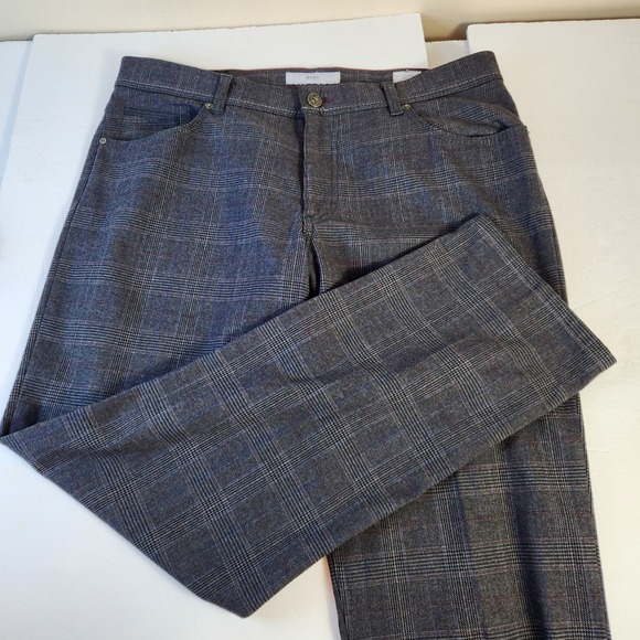 Brax Pants Mens 36x30 (tag 36x32) Gray Glen Plaid Cooper Fancy 5 Pocket Chino - Picture 9 of 16
